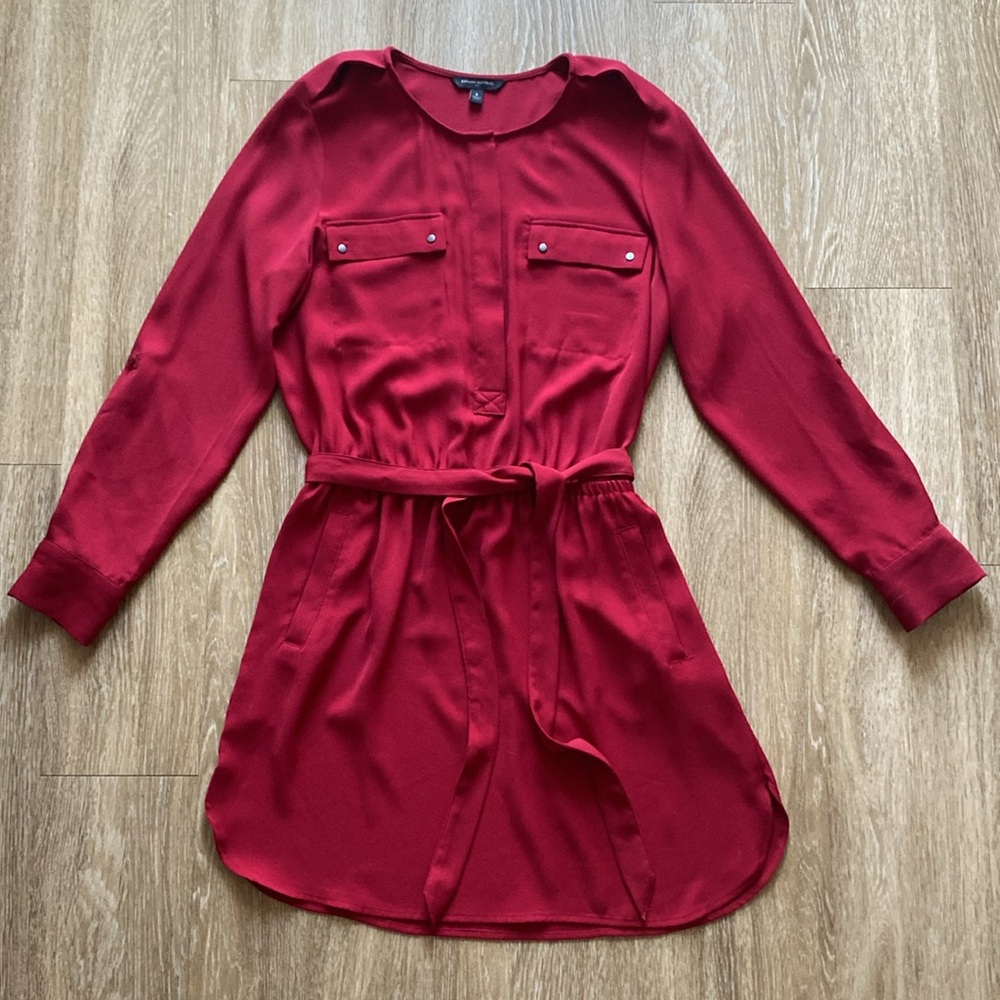 MOVING SALE - Banana Republic Cranberry Long-Sleeved Gathered Waist Dress Size 8